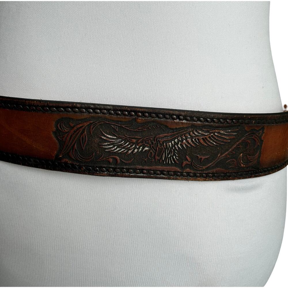 Vintage Brown El Charro Leather Eagle Folklore Belt 34 Western Country Cowboy - Picture 5 of 14
